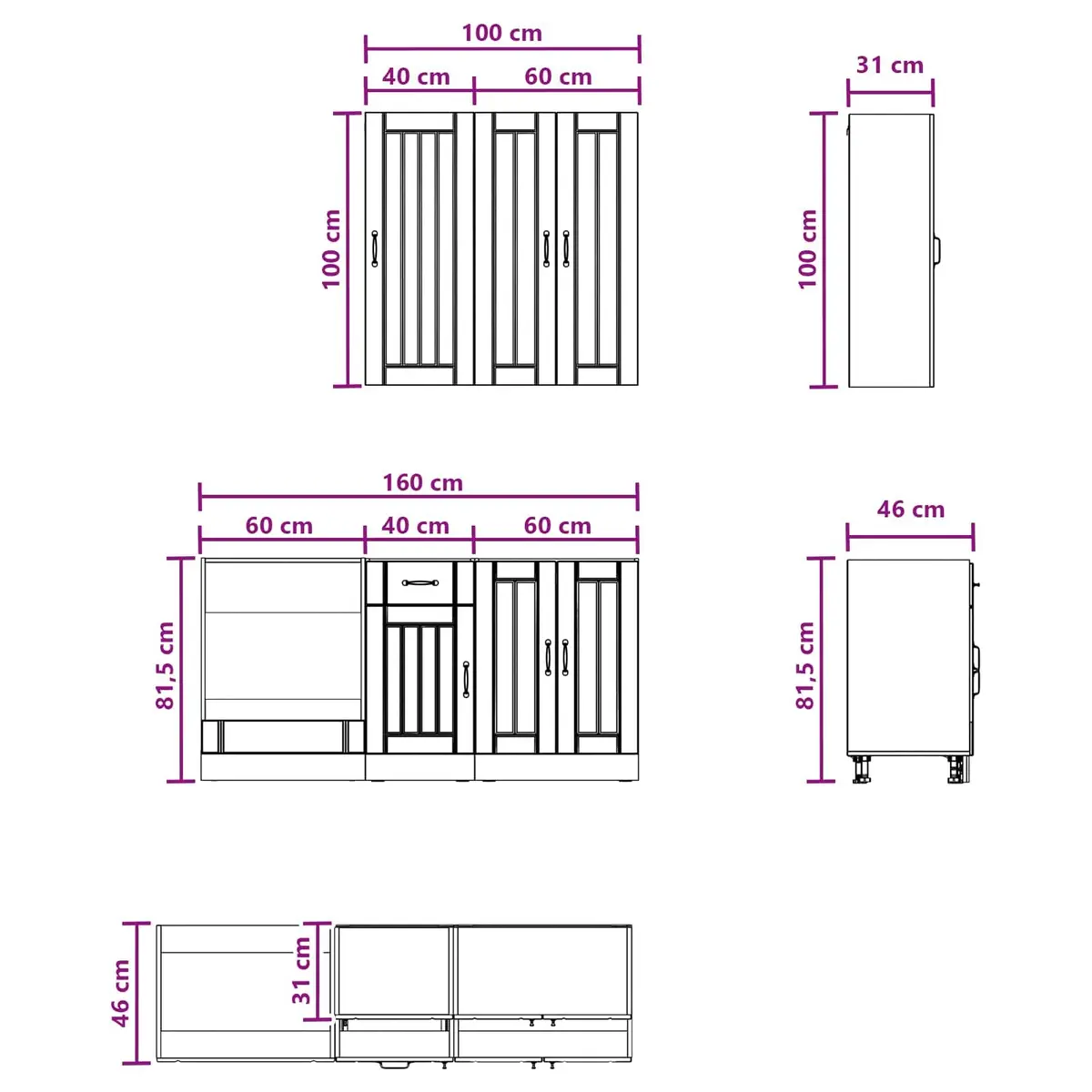 Kitchen Cabinet Set Modern White Engineered Wood 5 Piece Storage Unit