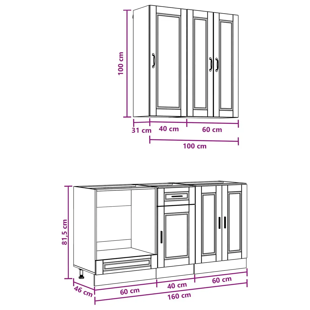 Kitchen Unit 5 Piece White Engineered Wood Cabinet Storage Furniture