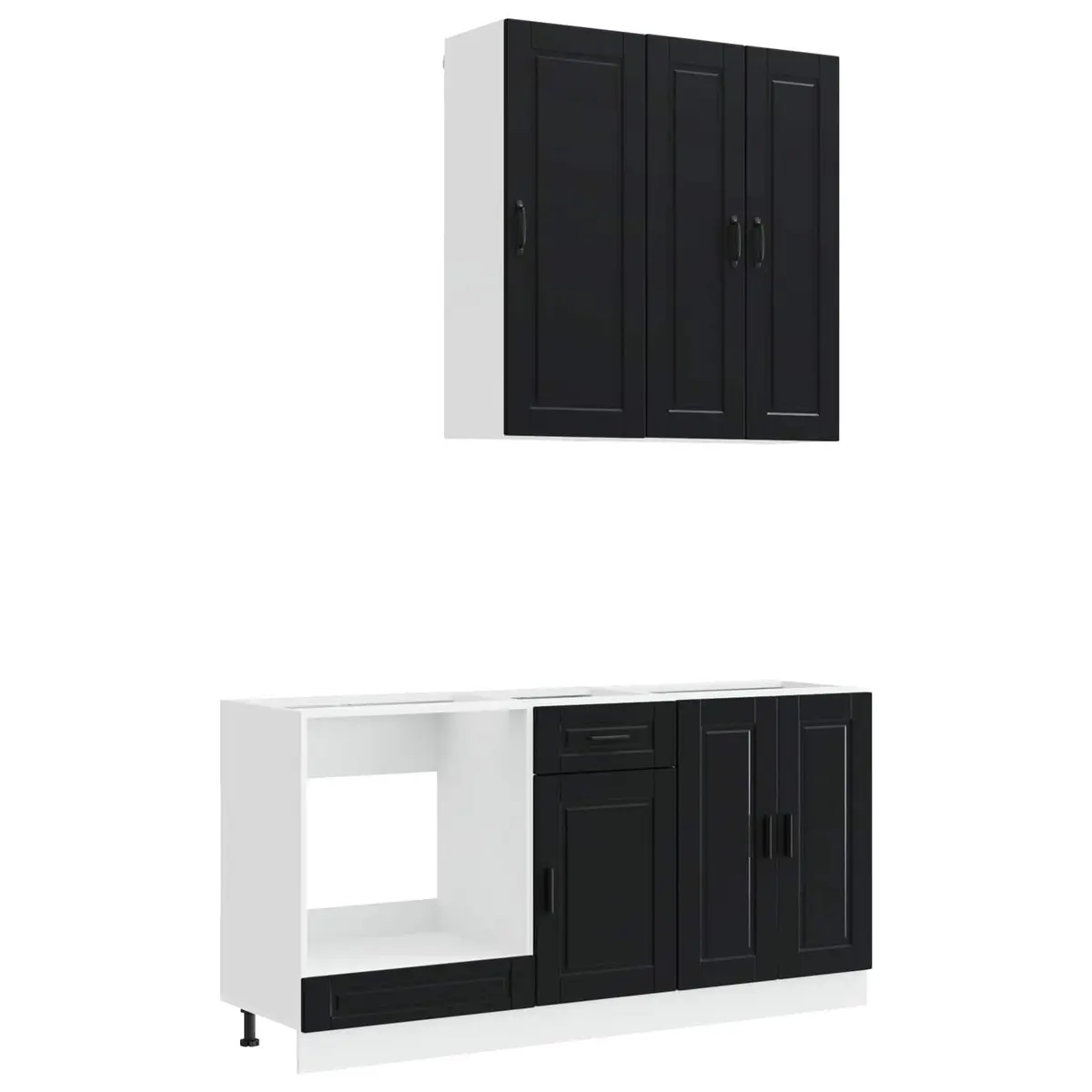 5 Piece Adjustable Storage Unit Black Engineered Wood Kitchen Cabinet System