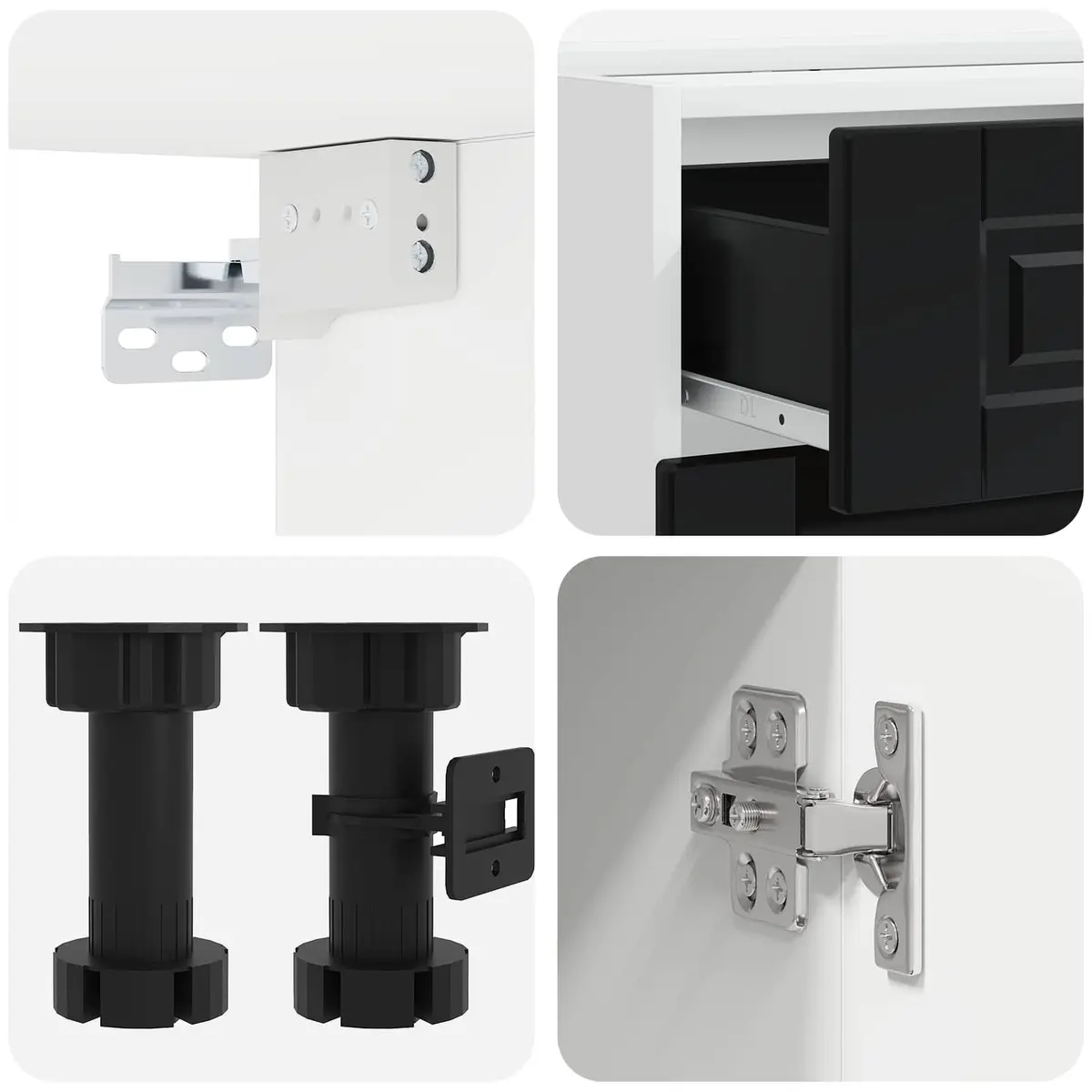 5 Piece Adjustable Storage Unit Black Engineered Wood Kitchen Cabinet System