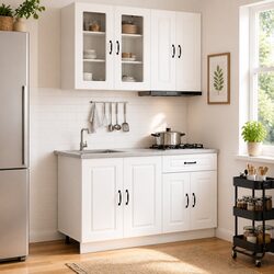 Kitchen Cabinet Unit 4 Piece White Storage Engineered Wood Adjustable Feet
