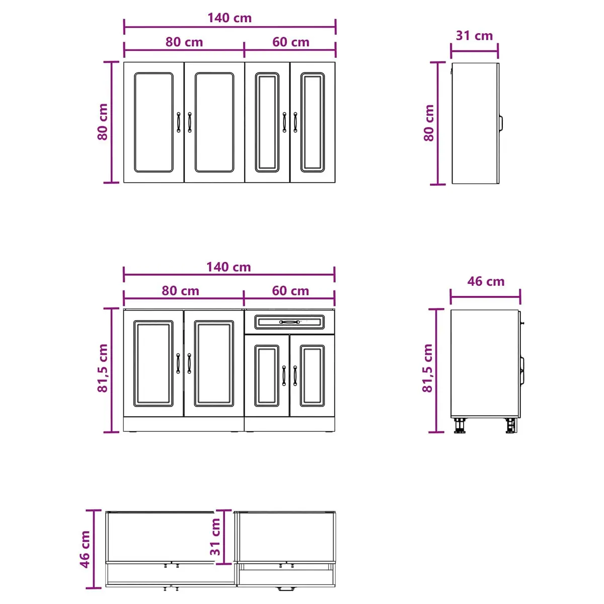 Kitchen Cabinet Unit Storage 4 Piece White Engineered Wood