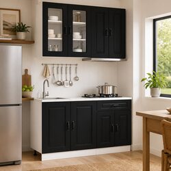 Kitchen Unit 4 Pcs Black Engineered Wood Cabinet Storage Adjustable Feet Wall