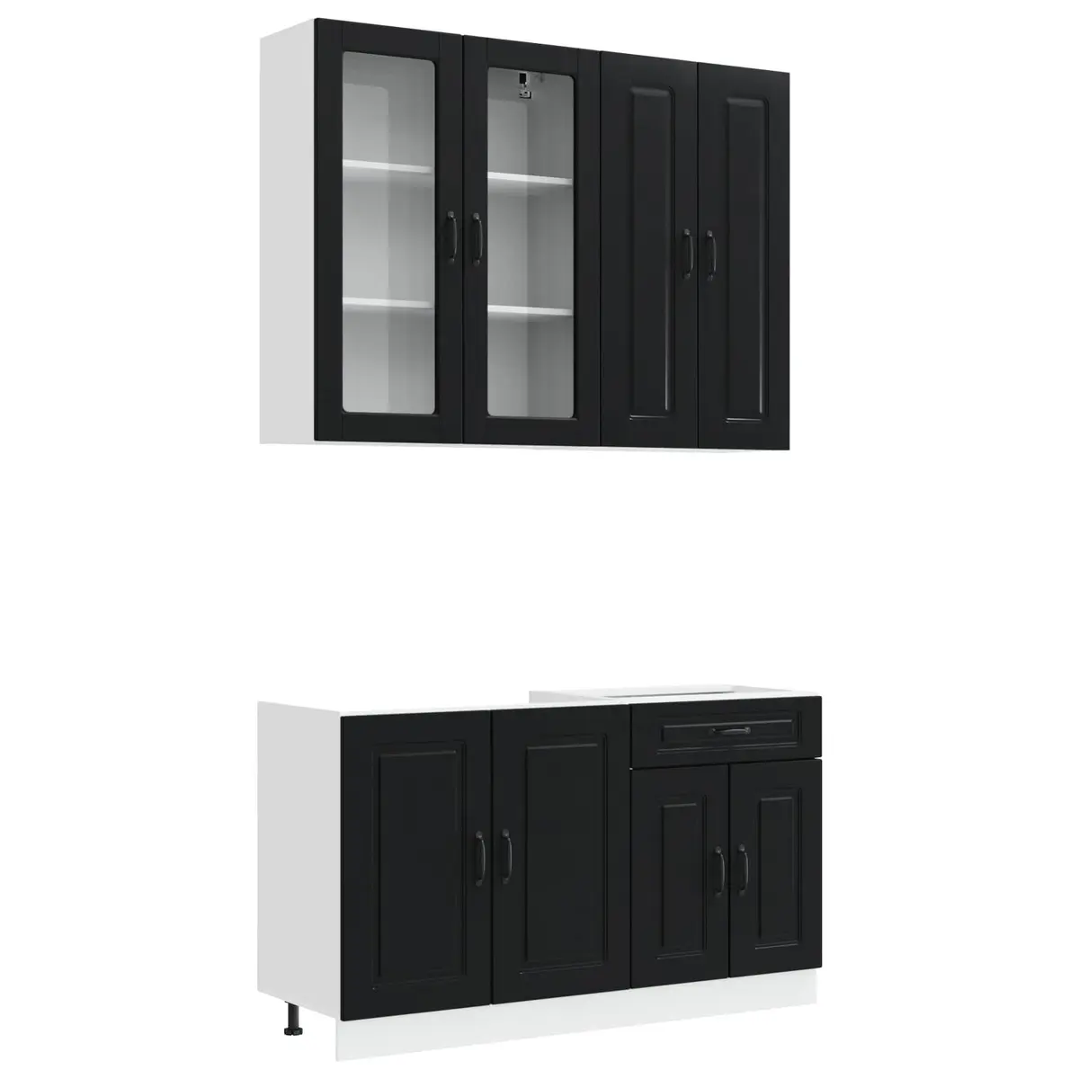 Kitchen Cabinet Unit 4 Piece Black Engineered Wood Storage Adjustable Feet Wall