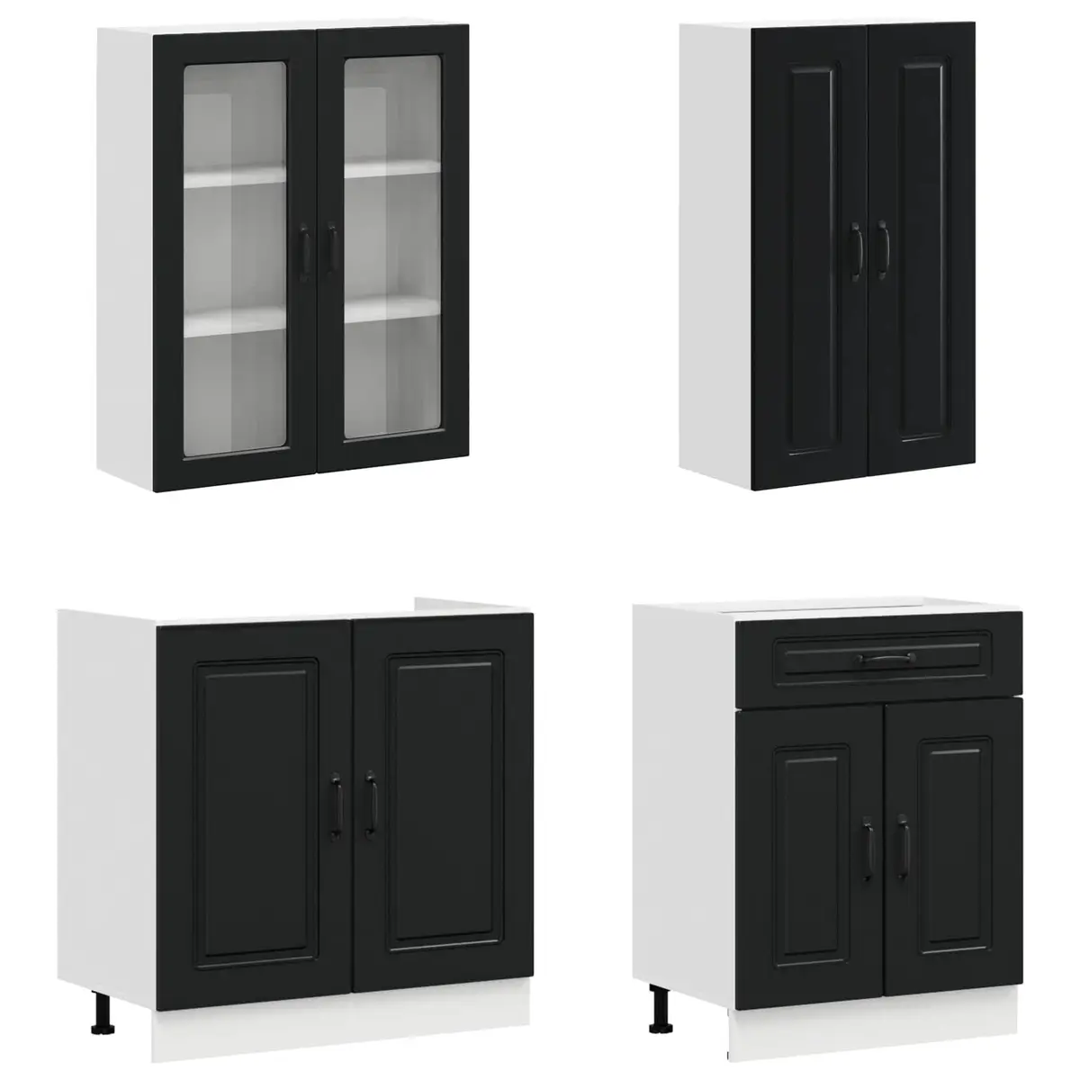 Kitchen Cabinet Unit 4 Piece Black Engineered Wood Storage Adjustable Feet Wall