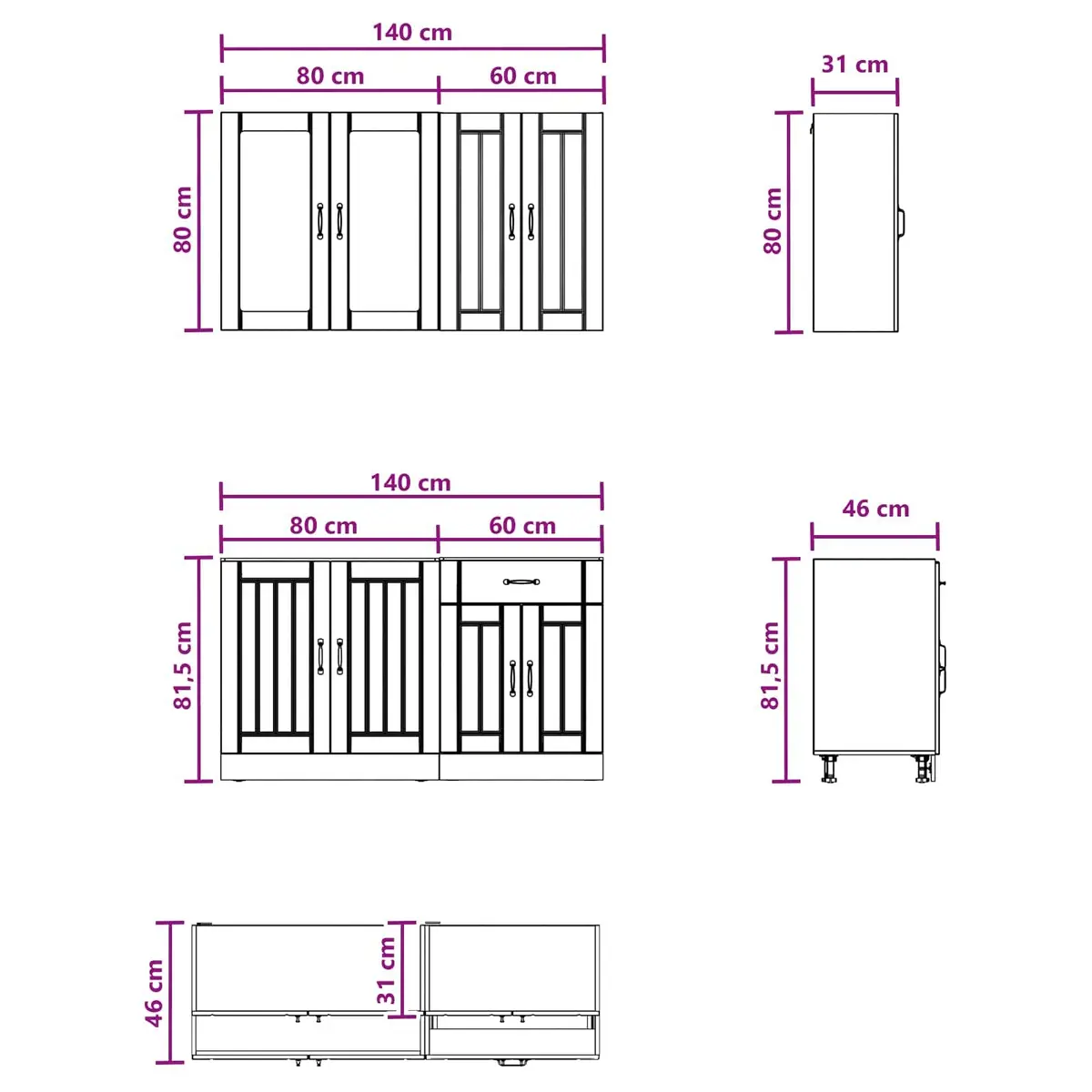 Kitchen Cabinet Unit 4 Piece Modern Storage Organizer White Engineered Wood