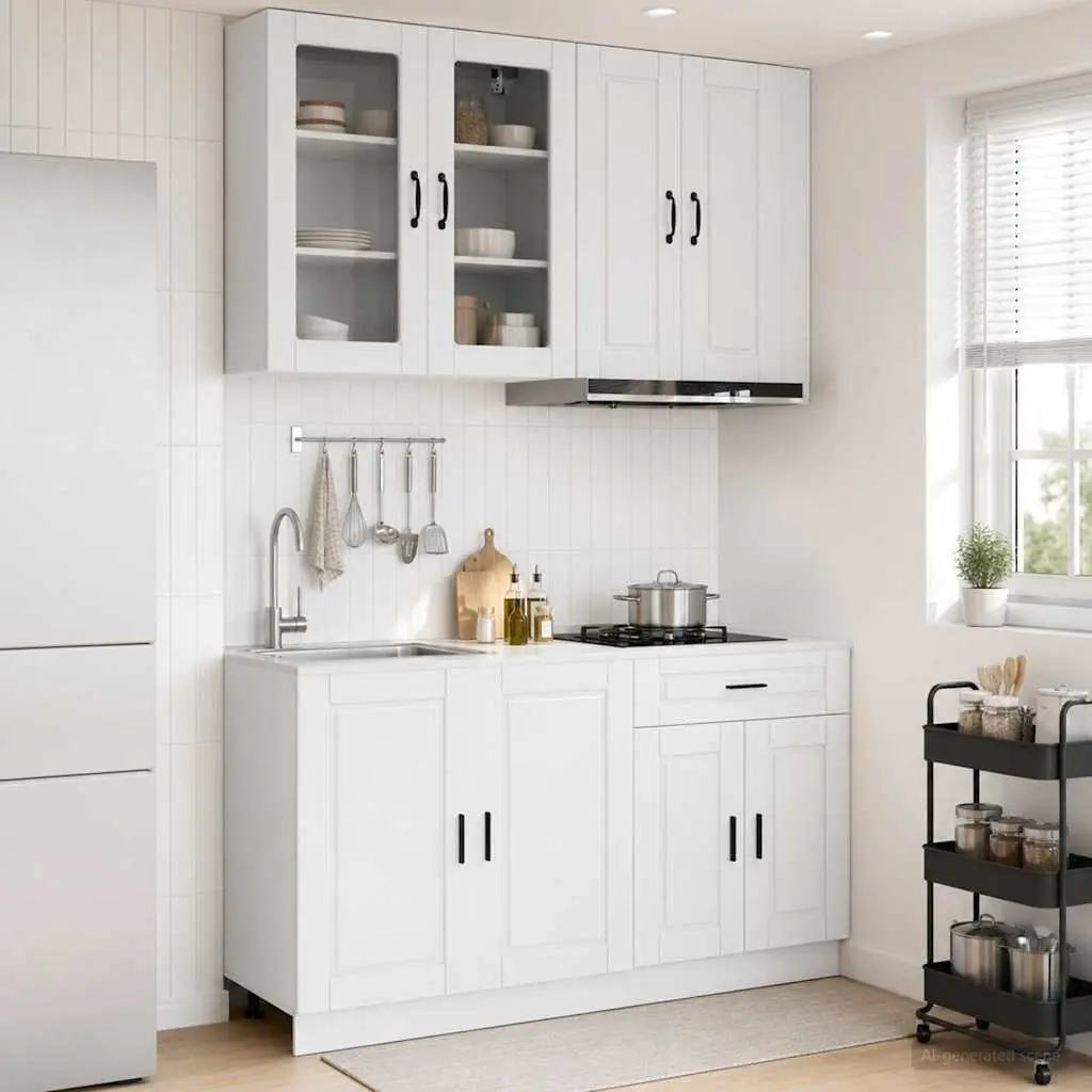 Kitchen Cabinet 4 Piece High Gloss White Storage Unit Engineered Wood Modern