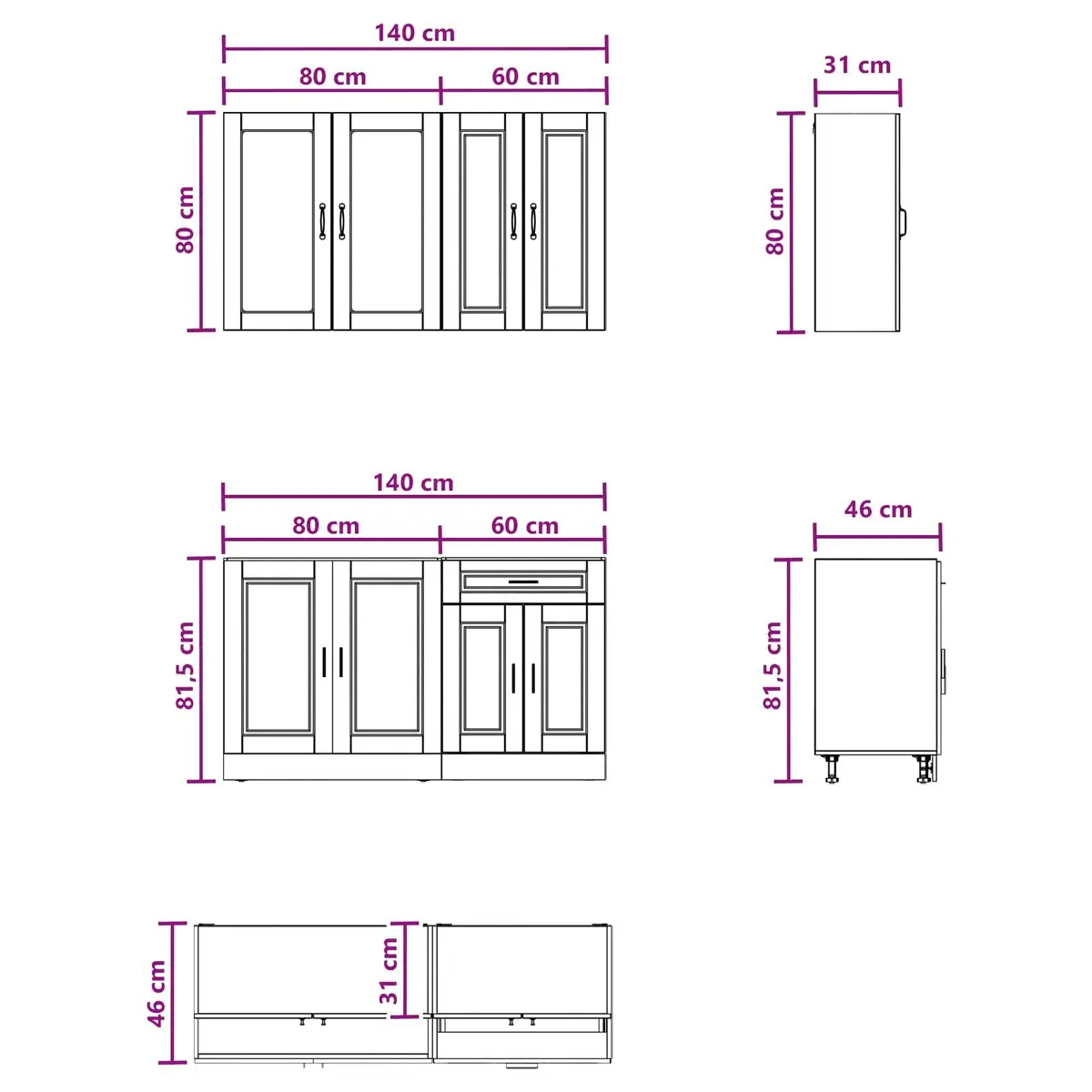 Kitchen Cabinet 4 Piece High Gloss White Storage Unit Engineered Wood Modern