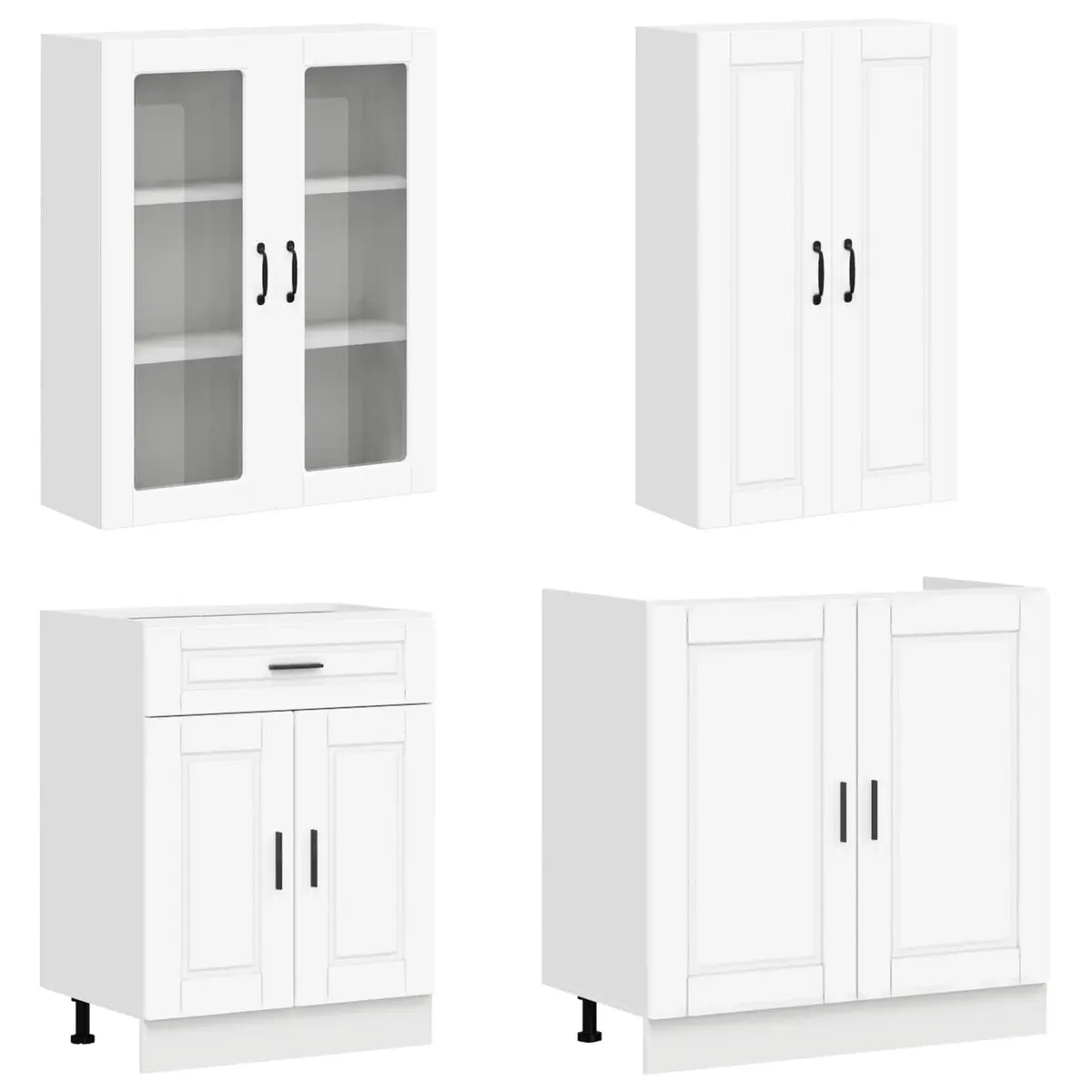 Kitchen Cabinet Unit 4 Piece White Storage Furniture Adjustable Feet Indoor