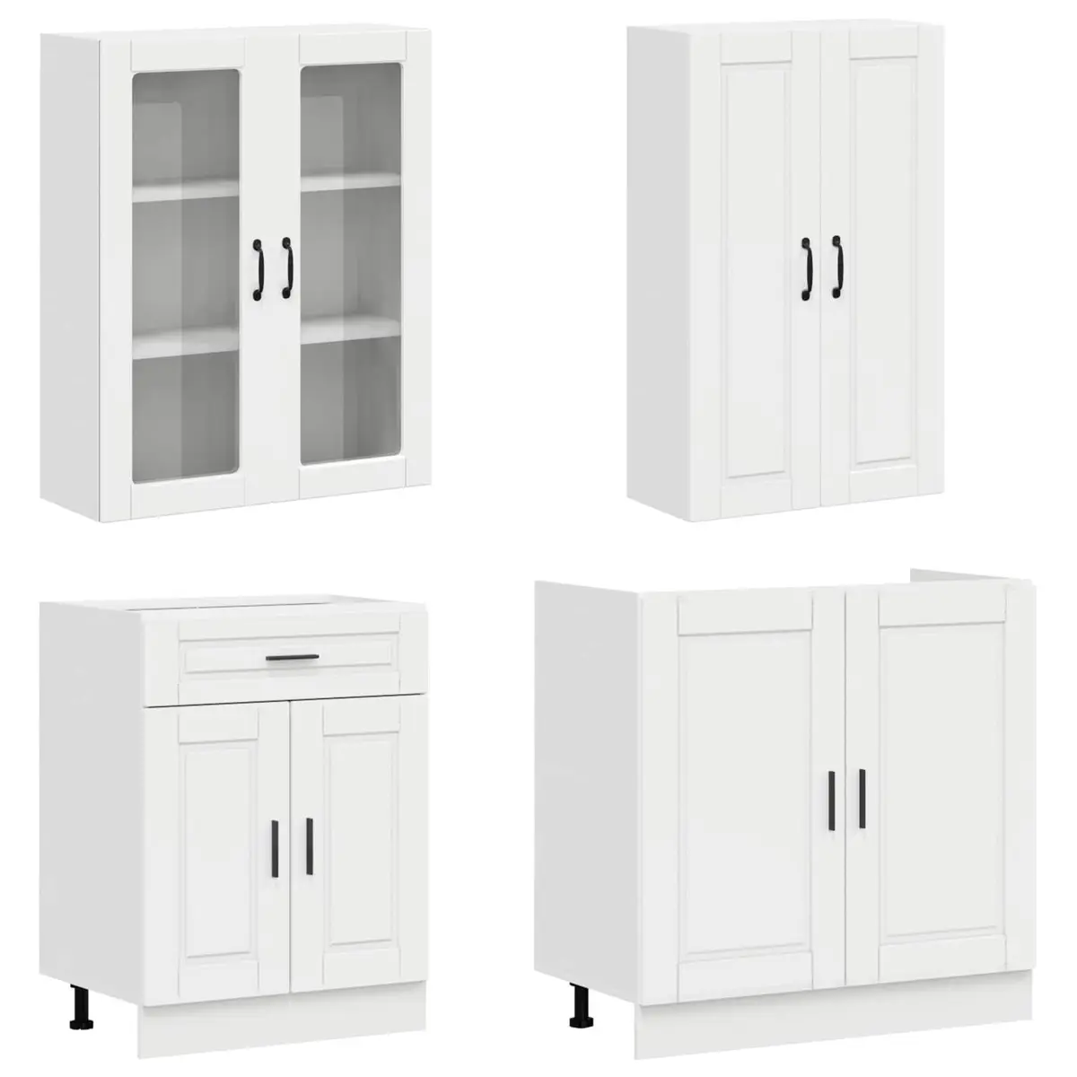 Kitchen Unit 4 Piece Storage Cabinet Engineered Wood High Gloss White