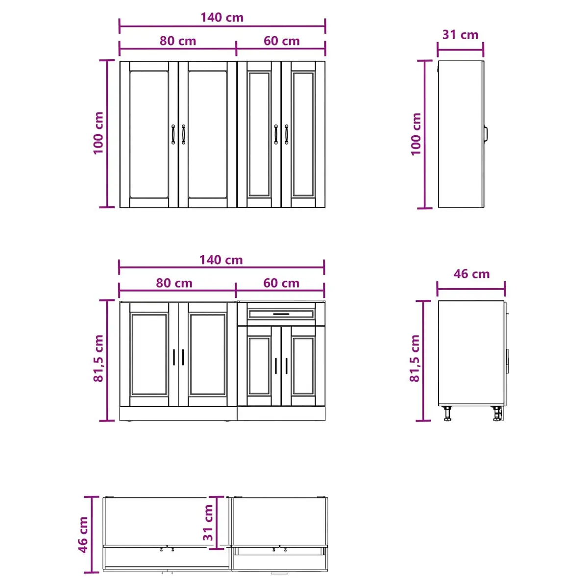 Kitchen Unit 4 Piece Storage Cabinet Engineered Wood High Gloss White