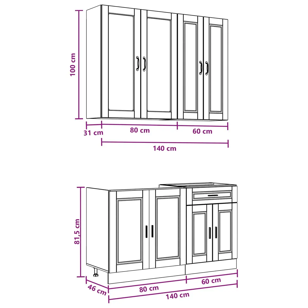 Kitchen Unit 4 Piece Storage Cabinet Engineered Wood High Gloss White