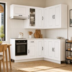 Kitchen Cabinet Unit 8 Piece White Engineered Wood Modern Storage Furniture
