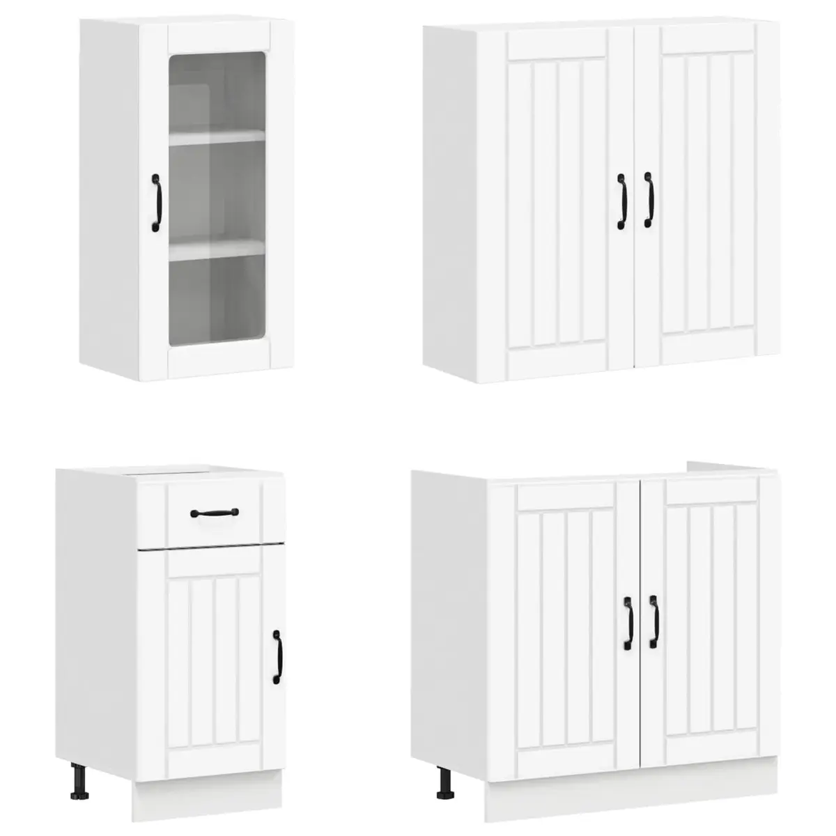 Kitchen Unit 8 Piece White Engineered Wood Modern Cabinet Storage Furniture