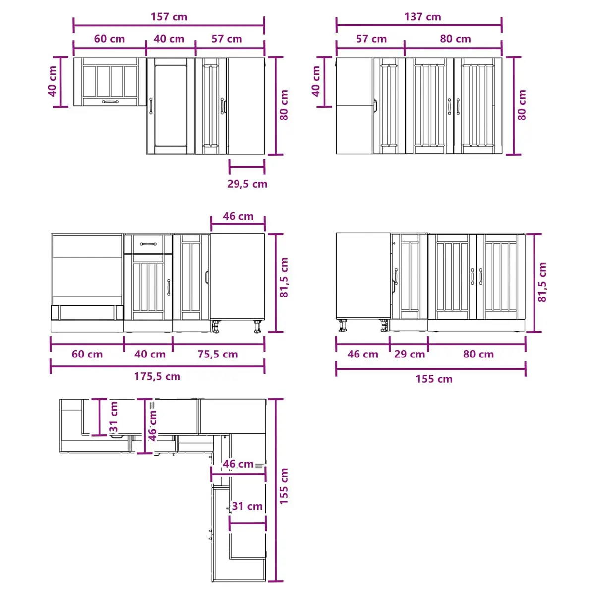 Kitchen Unit 8 Piece White Engineered Wood Modern Cabinet Storage Furniture