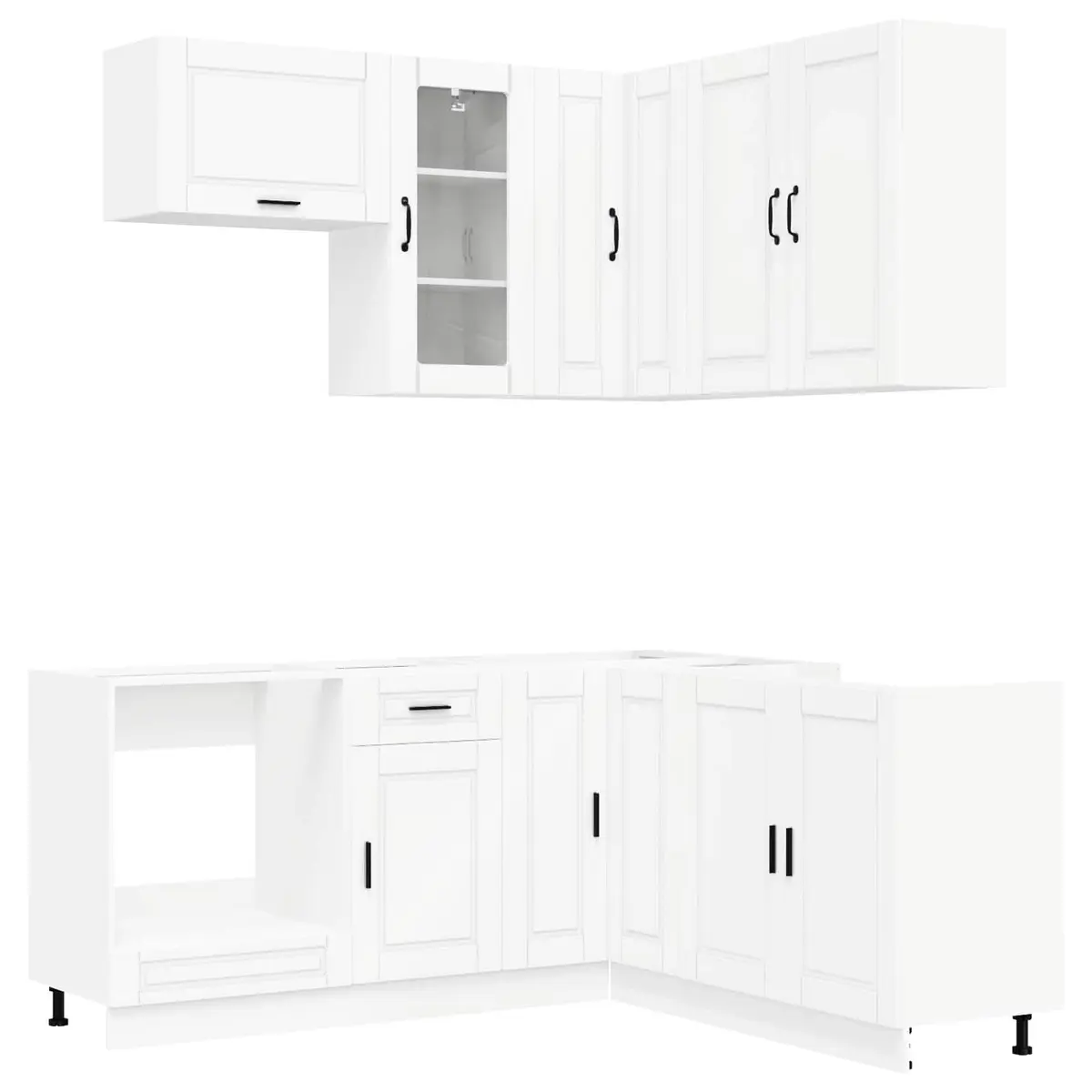 8 Piece White Engineered Wood Kitchen Storage Unit Modern Cabinet Set