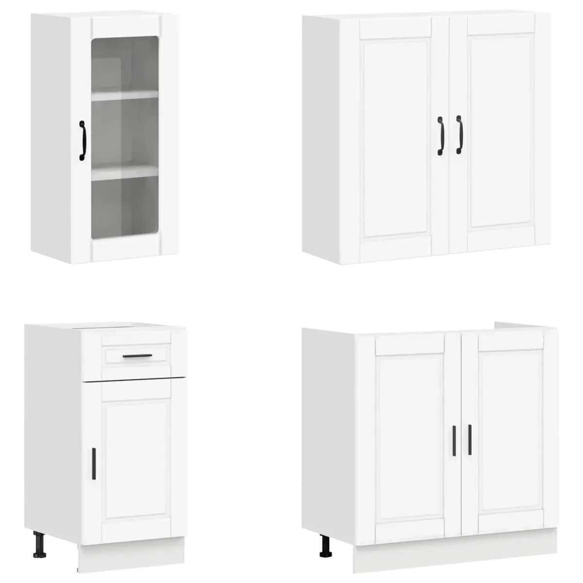 8 Piece White Engineered Wood Kitchen Storage Unit Modern Cabinet Set