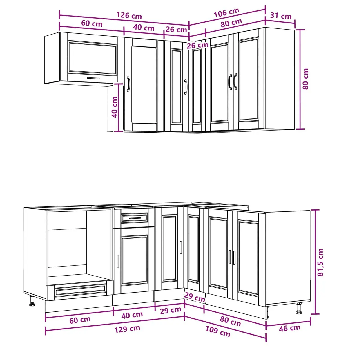 8 Piece White Engineered Wood Kitchen Storage Unit Modern Cabinet Set