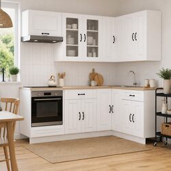 Kitchen Unit 8 Piece White Engineered Wood Storage Cabinet Modern Design