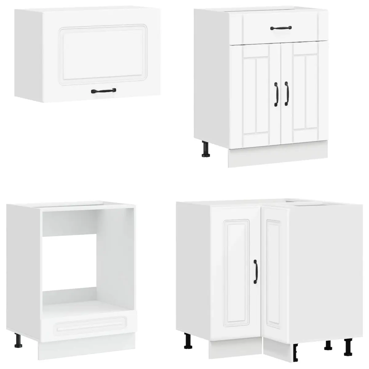 Kitchen Unit 8 Piece White Engineered Wood Storage Cabinet Modern Design