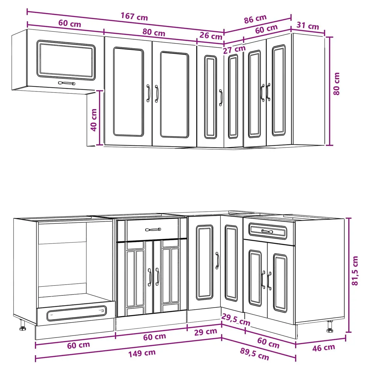 Kitchen Unit 8 Piece White Engineered Wood Storage Cabinet Modern Design