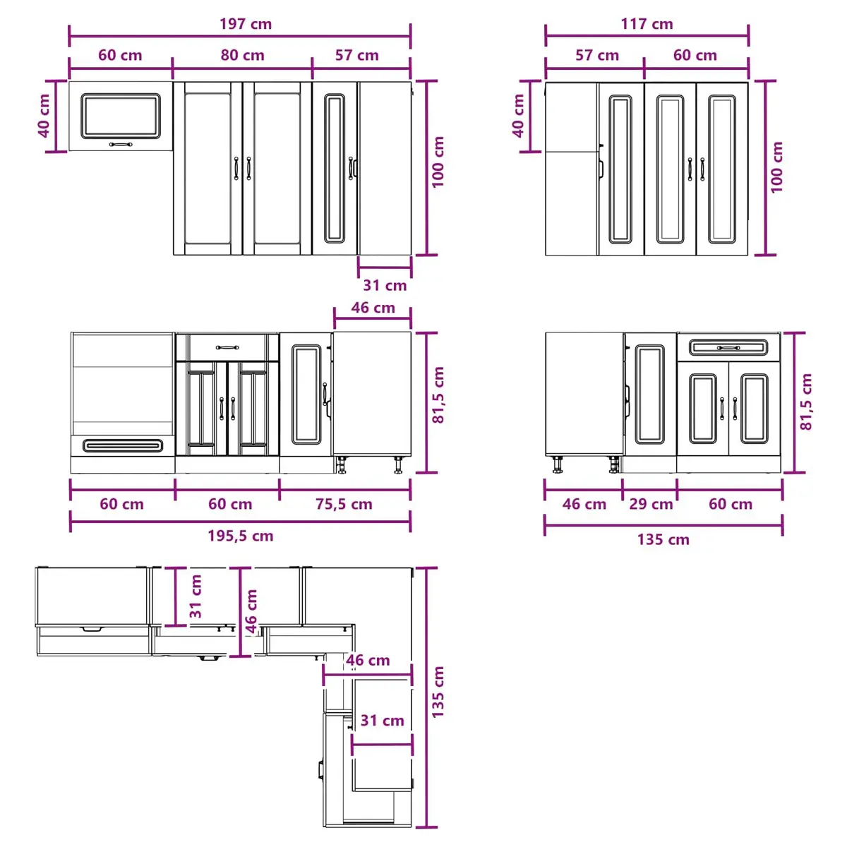 Kitchen Cabinet Unit 8 Pieces White Engineered Wood Storage Furniture Modern