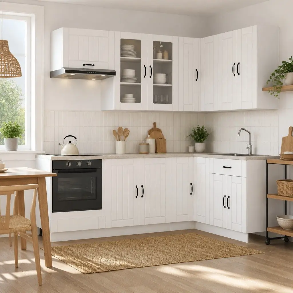 Kitchen Unit 8 Pieces White Modern Cabinet Storage Engineered Wood Adjustable