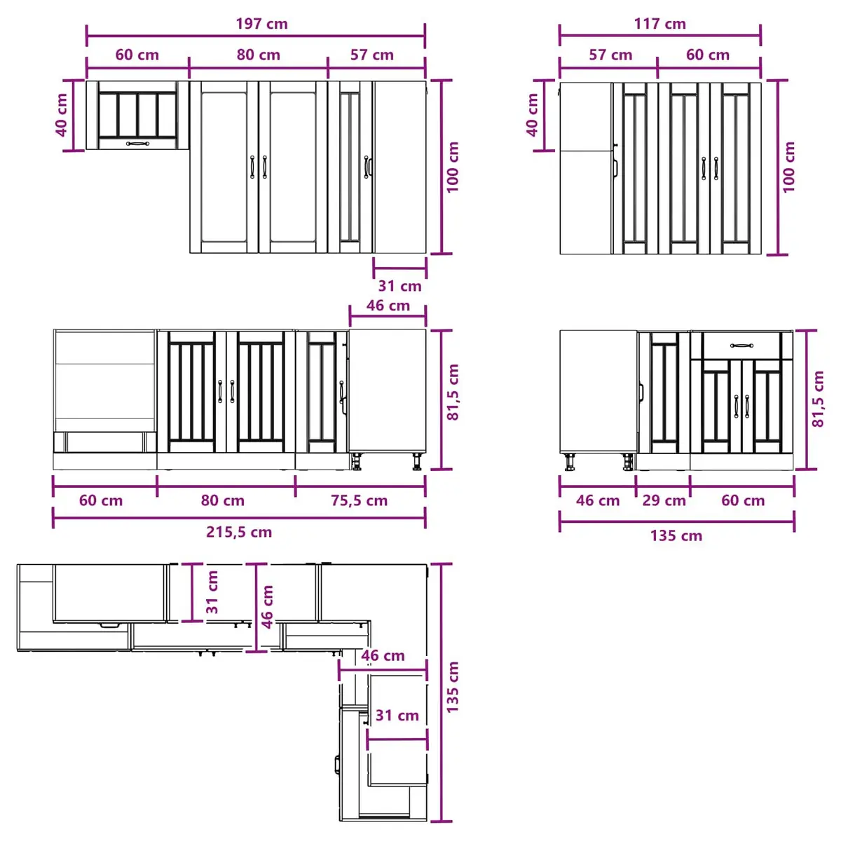 8 Piece High Gloss White Kitchen Cabinet Unit