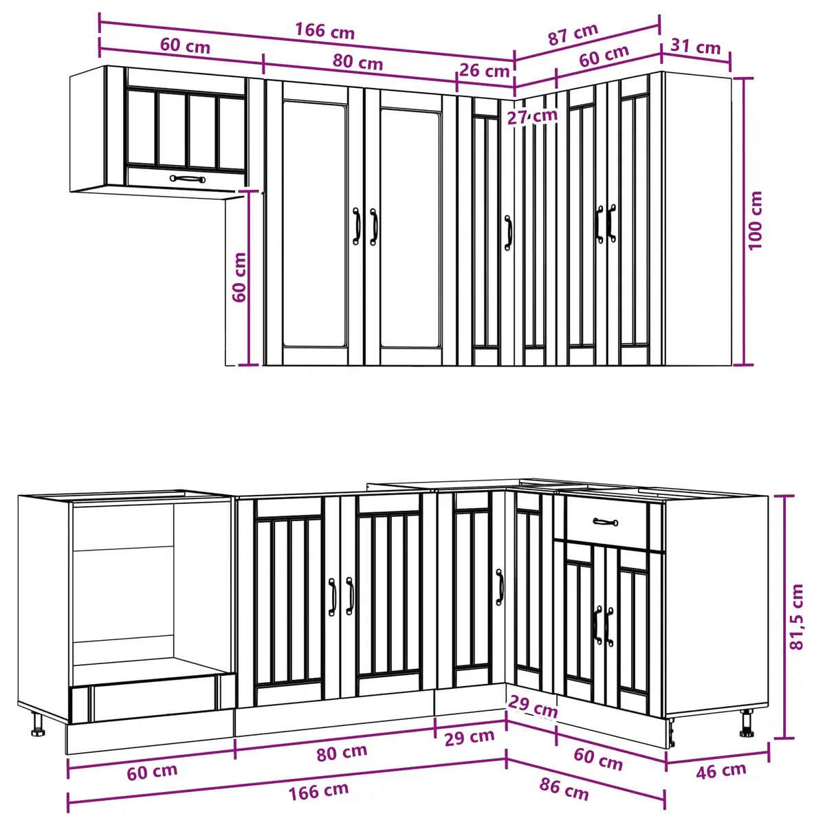 8 Piece High Gloss White Kitchen Cabinet Unit