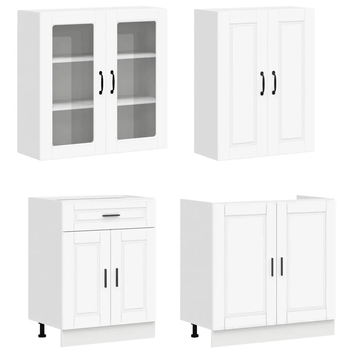 Kitchen Cabinet Unit 8 Piece Modern Storage Cupboard White Engineered Wood