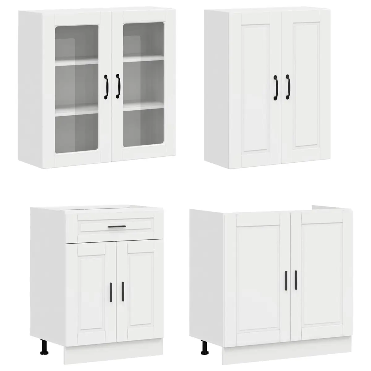 Kitchen Cabinet High Gloss White Engineered Wood Storage Unit 8 Piece