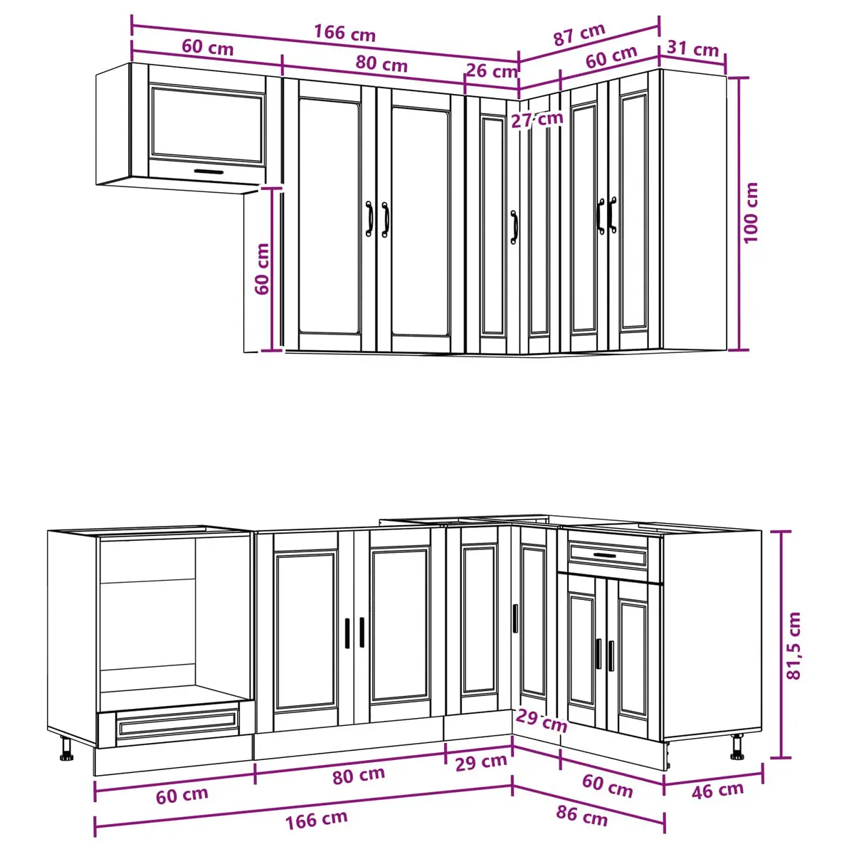 Kitchen Cabinet Unit 8 Pieces White Engineered Wood Storage Adjustable Feet