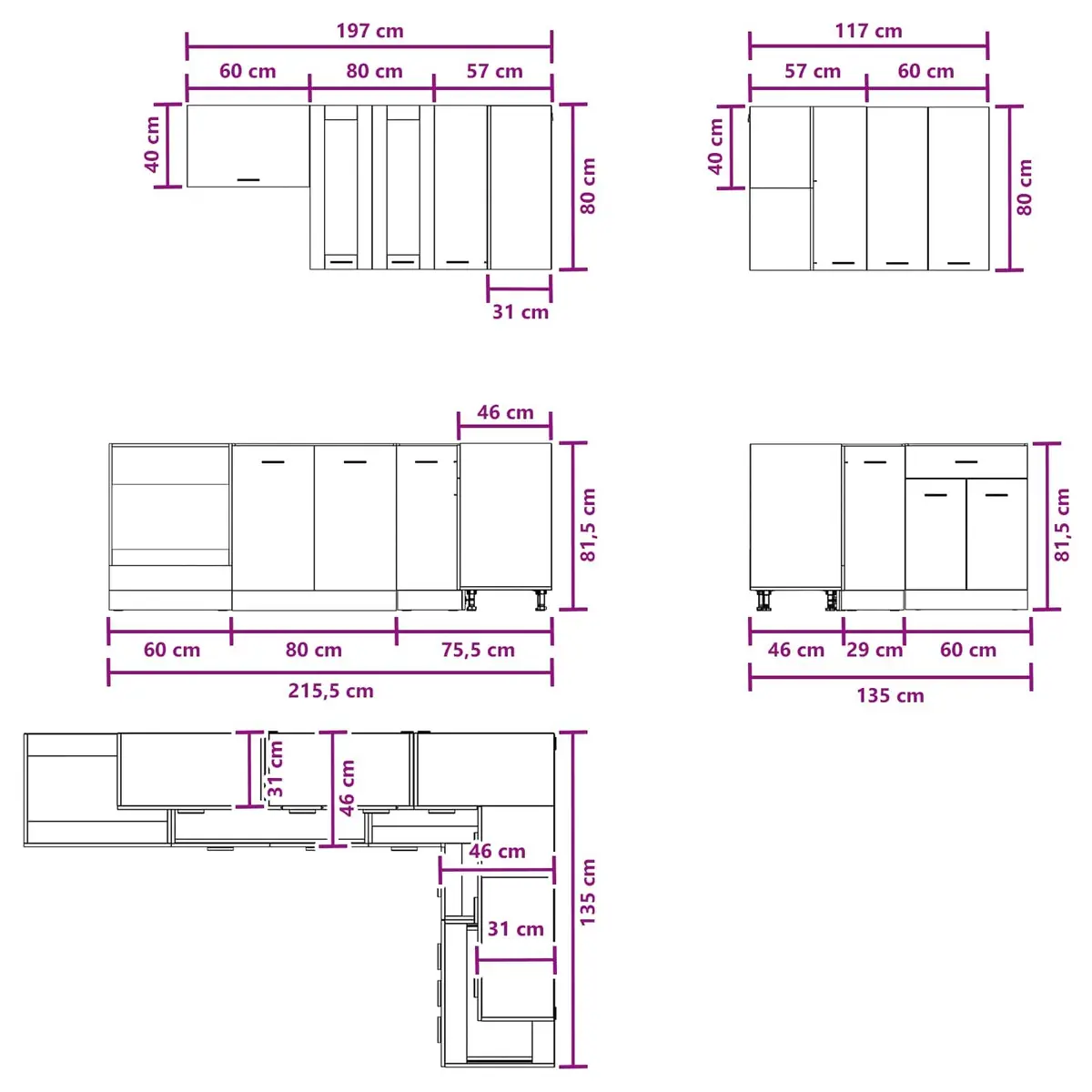 8-Piece Kitchen Cabinet Set in White