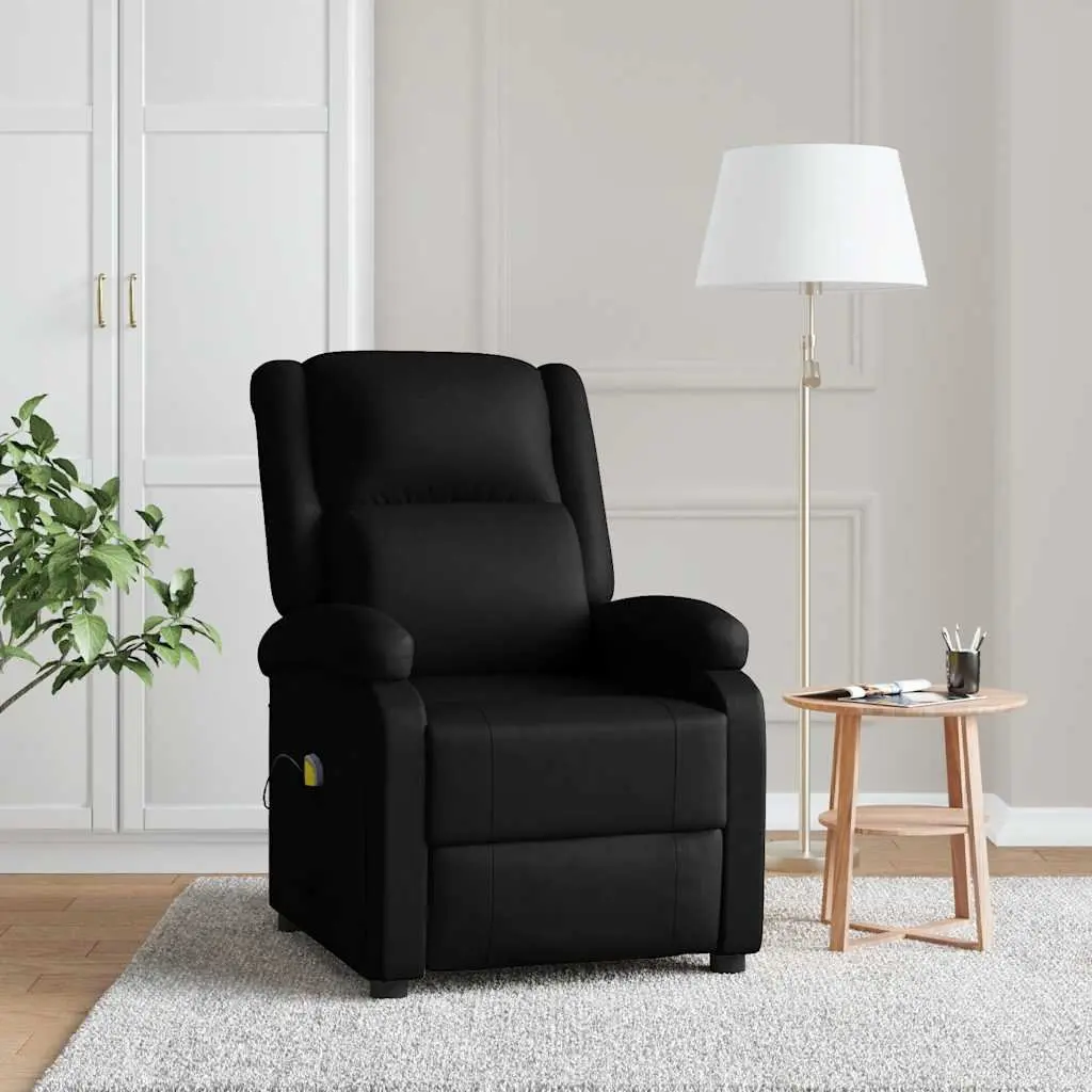 Reclining Electric Massage Chair Vibration 6 Points Black Faux Leather