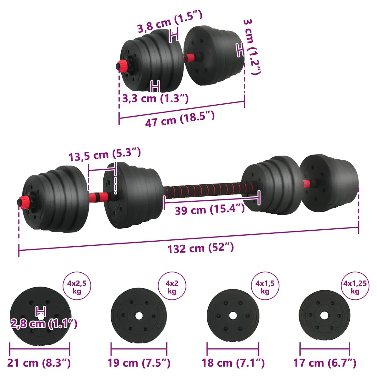 Adjustable Dumbbell Set 40kg Home Gym Fitness Black
