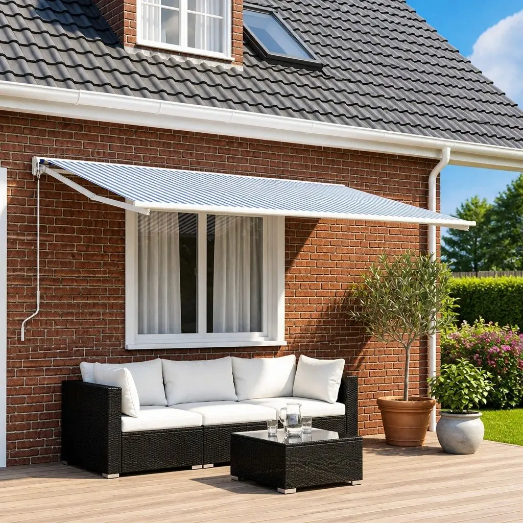 Awning Replacement Fabric Outdoor Shade 400 x 350 cm Blue White