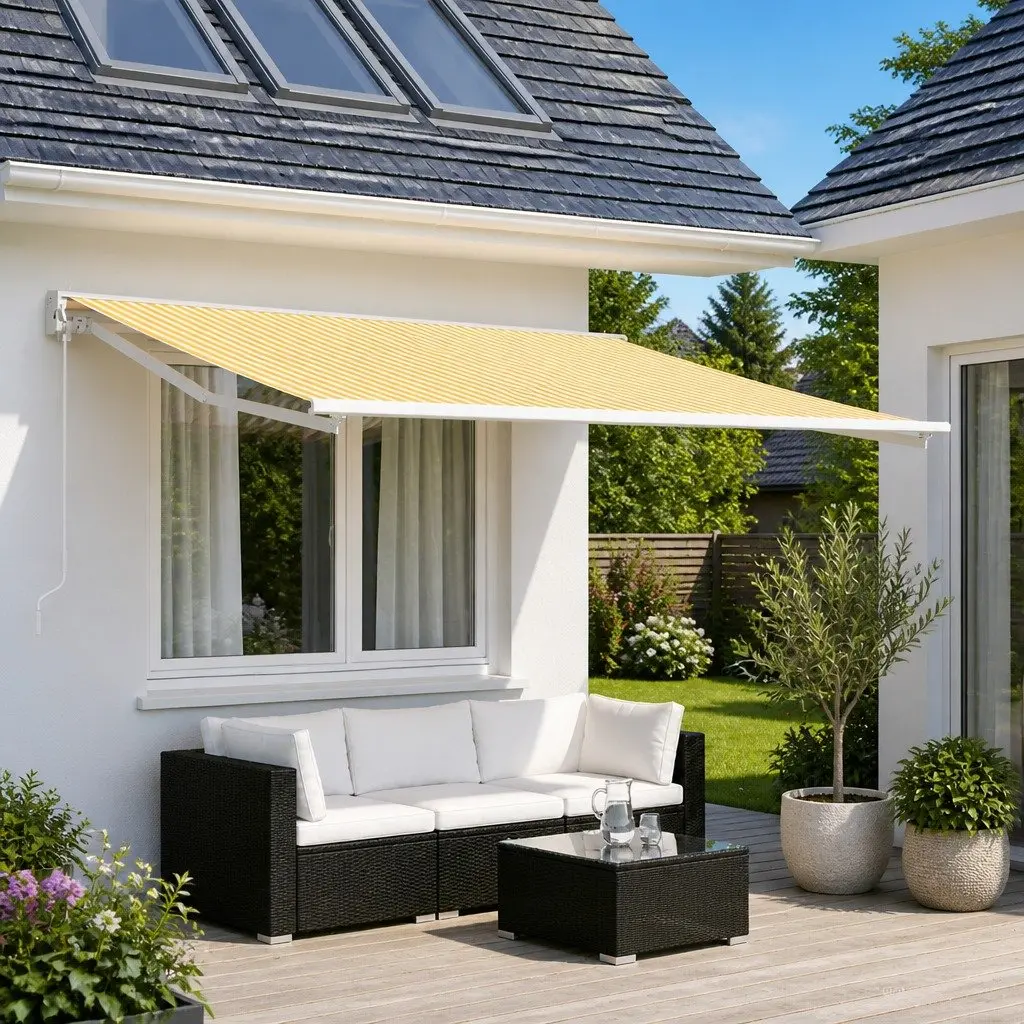 Awning Replacement Fabric Outdoor Shade 300 x 250 cm Yellow White
