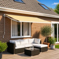 Reliable Yellow White Awning Fabric 500 x 350 cm for Outdoor Use