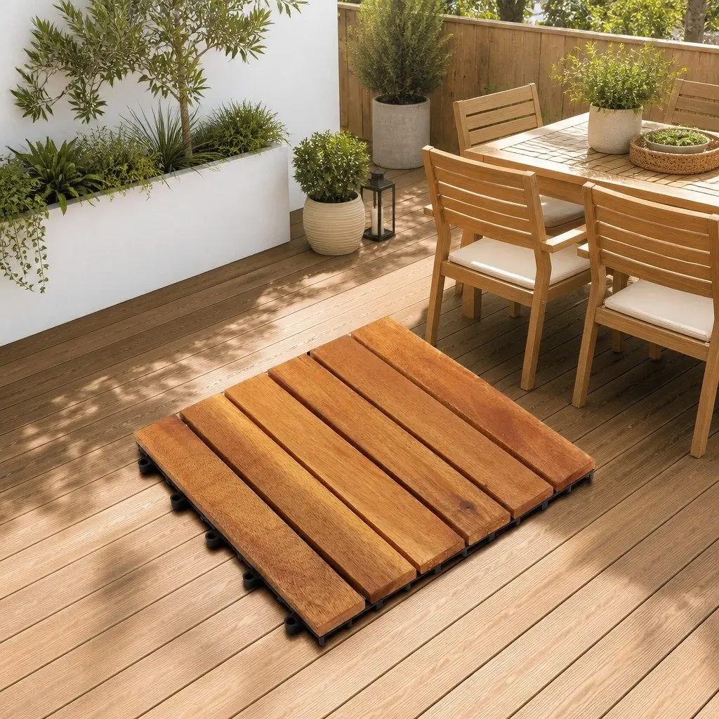 Acacia Hardwood Decking Tile Interlocking 30x30cm Brown