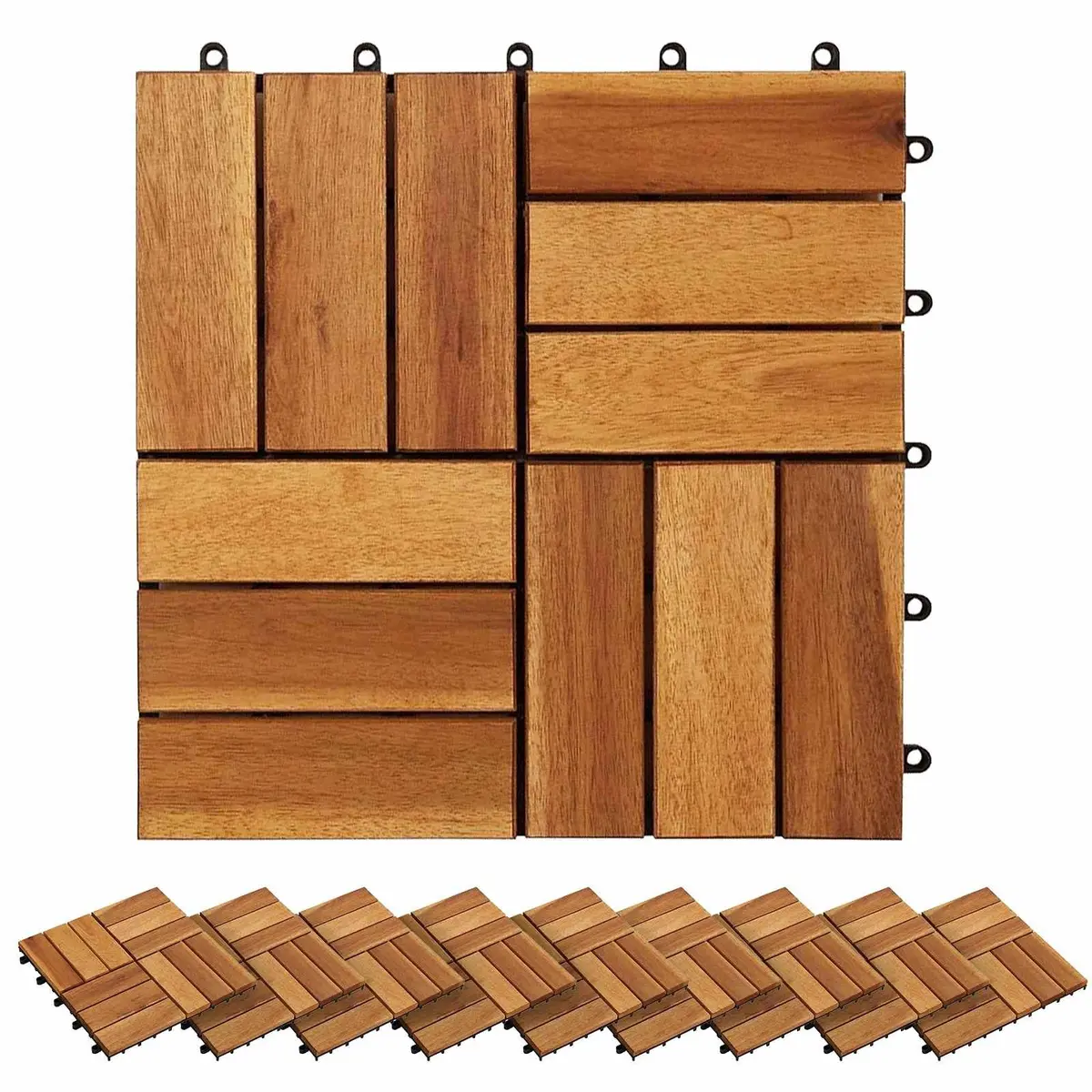 Decking Tiles Interlocking Outdoor 30x30cm Brown Acacia Hardwood