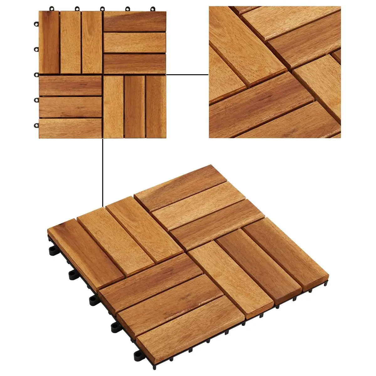 Decking Tiles Interlocking Outdoor 30x30cm Brown Acacia Hardwood