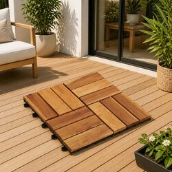 30pcs Brown Decking Tiles - Acacia Hardwood for Durability