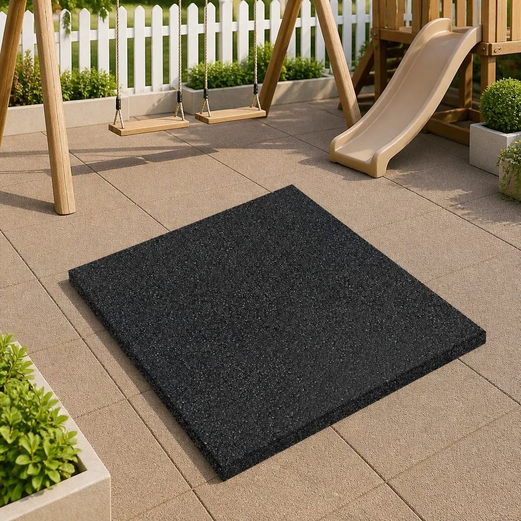Fall Protection Tiles Outdoor Flooring 50 x 50 cm 3 cm Thick Black Rubber Garden Play Area Safety