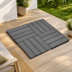 Decking Tile 22 pcs Grey 30 x 30 cm Square Outdoor Garden Patio Flooring