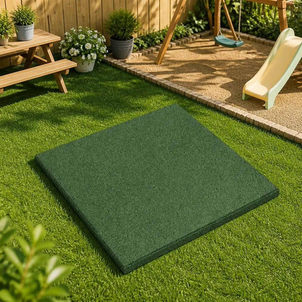 Fall Protection Tiles Green 50 x 50 cm Outdoor Garden Flooring Rubber 12 Piece