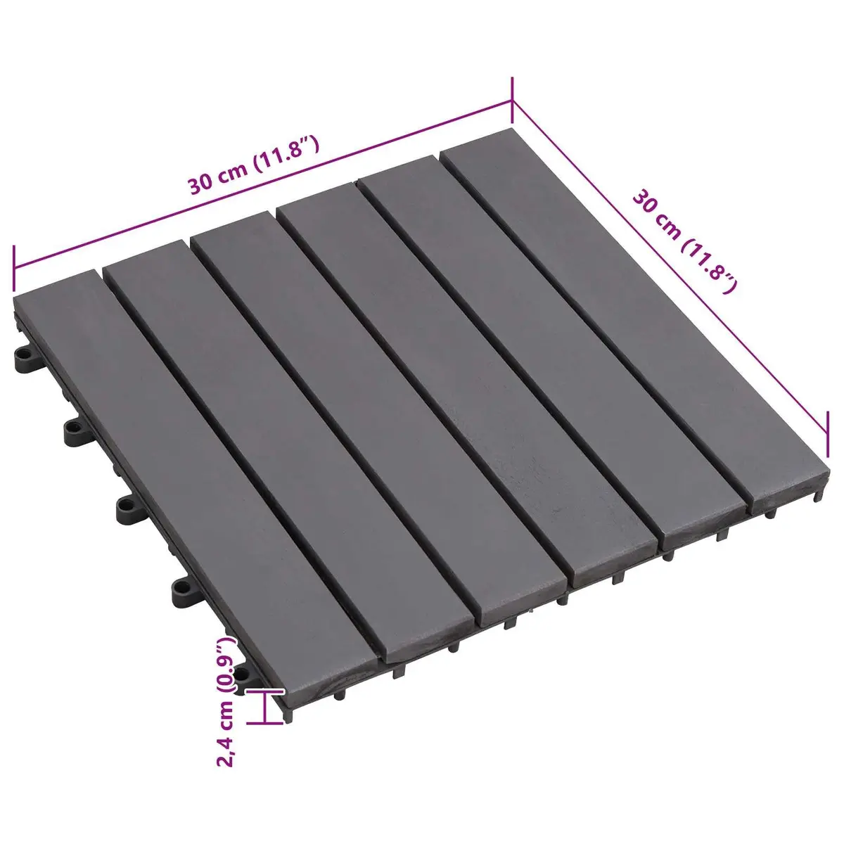 Decking Tile Interlocking Outdoor Patio 30 x 30 cm Grey Acacia Hardwood