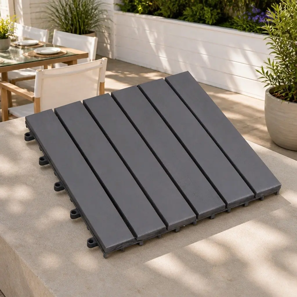 Decking Tile Interlocking Square Outdoor Patio 30x30 cm Grey Acacia Wood 30 Piece
