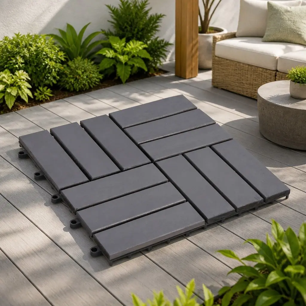 Decking Tile Interlocking 30 x 30 cm Grey Acacia Hardwood 20 Piece