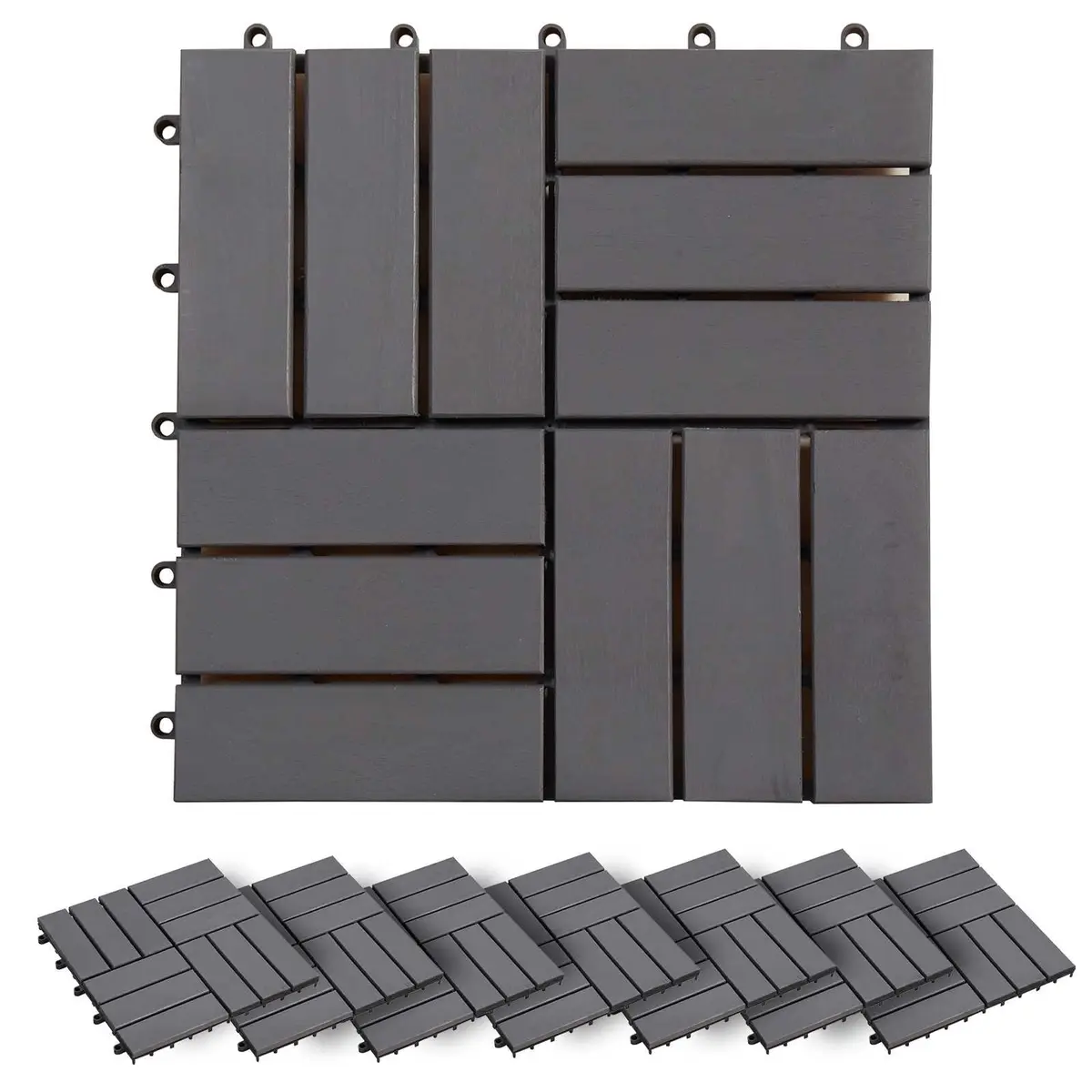 Decking Tiles Interlocking Outdoor Patio 30x30cm Grey Acacia Hardwood 30 Piece