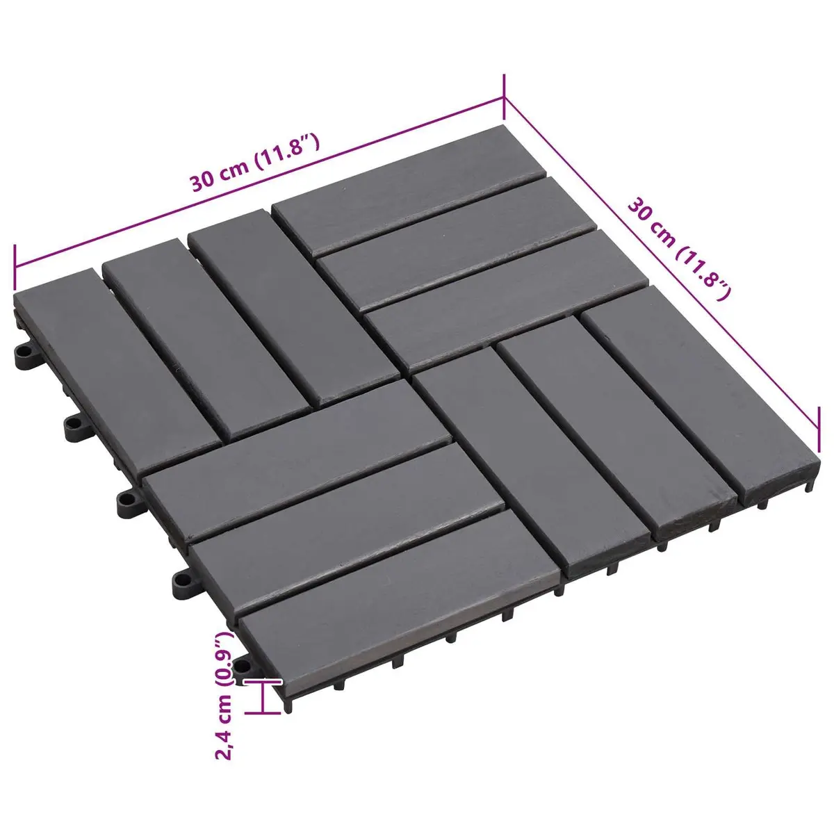 Decking Tiles Interlocking Outdoor Patio 30x30cm Grey Acacia Hardwood 30 Piece